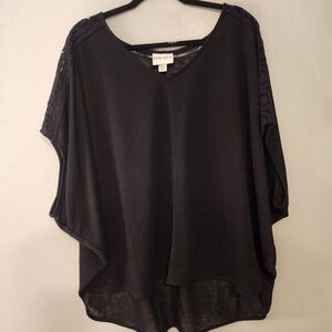 Black Batwing  Women's Top With Lace